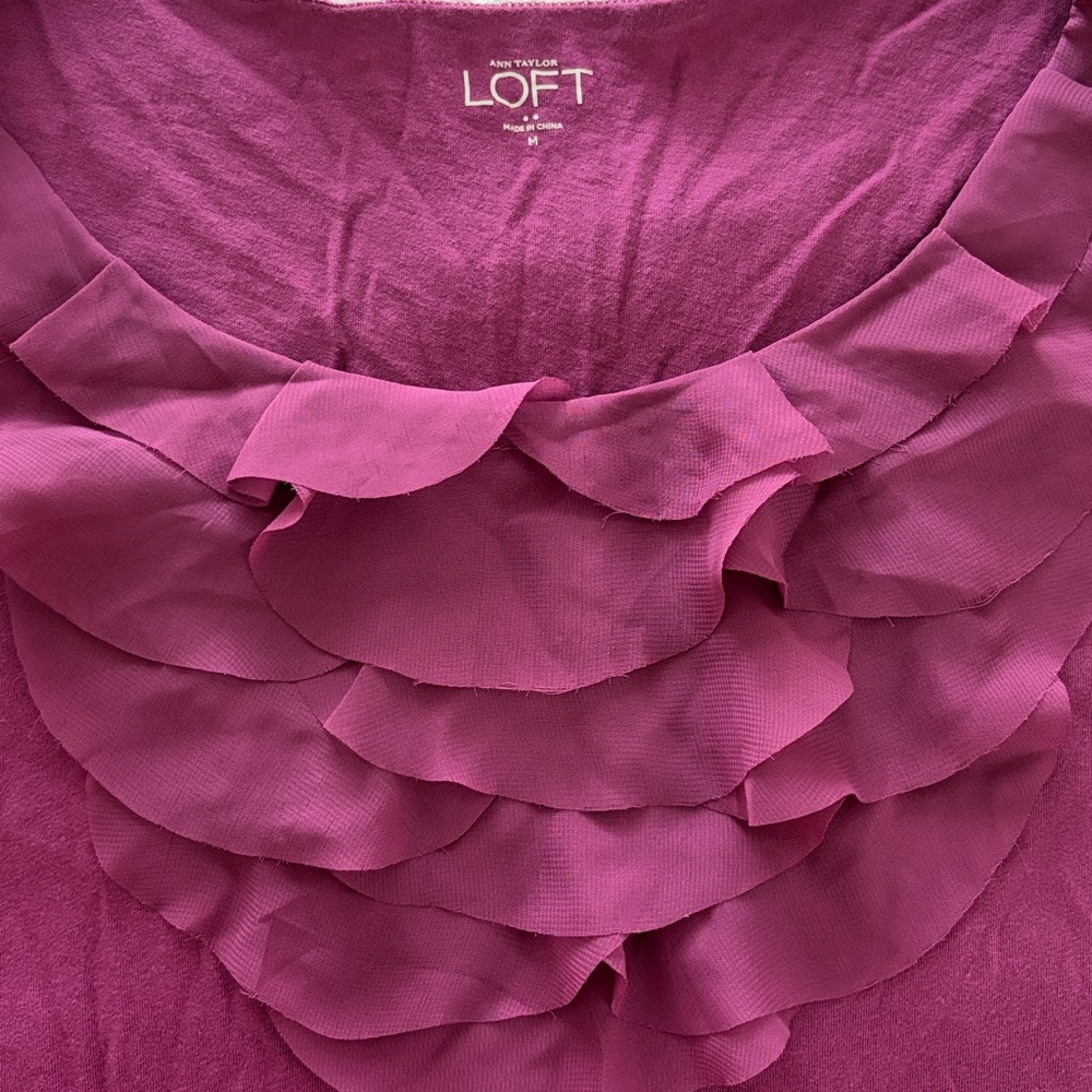 LOFT Women's Deep Red Ruffled Tank Top - Picture 4 of 4
